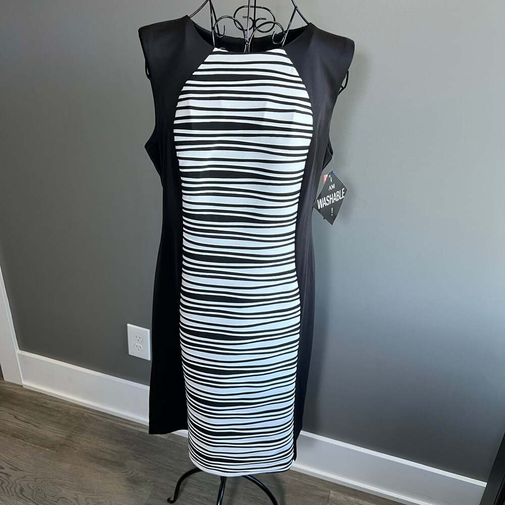 NWT  R&M Richards Woman’s Black and White Striped Sheath Dress Size 14 Career